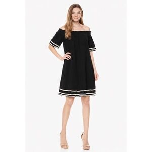 Michael Stars Off Shoulder Gauze Dress Womens M Black Ric Rac Trim Vacation